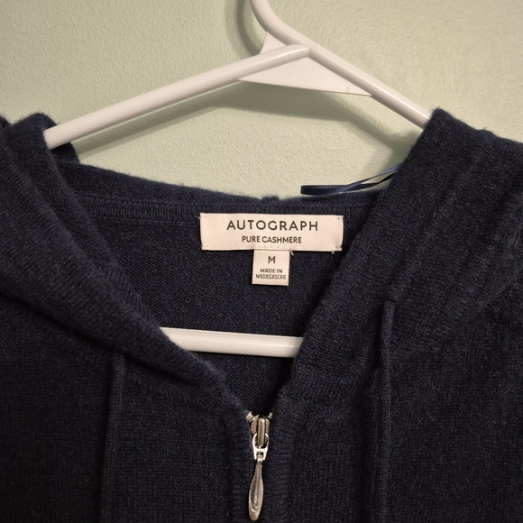 Autograph Men's Quiet Luxury Navy Cashmere Knit Zip Hooded Sweater Size Medium - Picture 3 of 6
